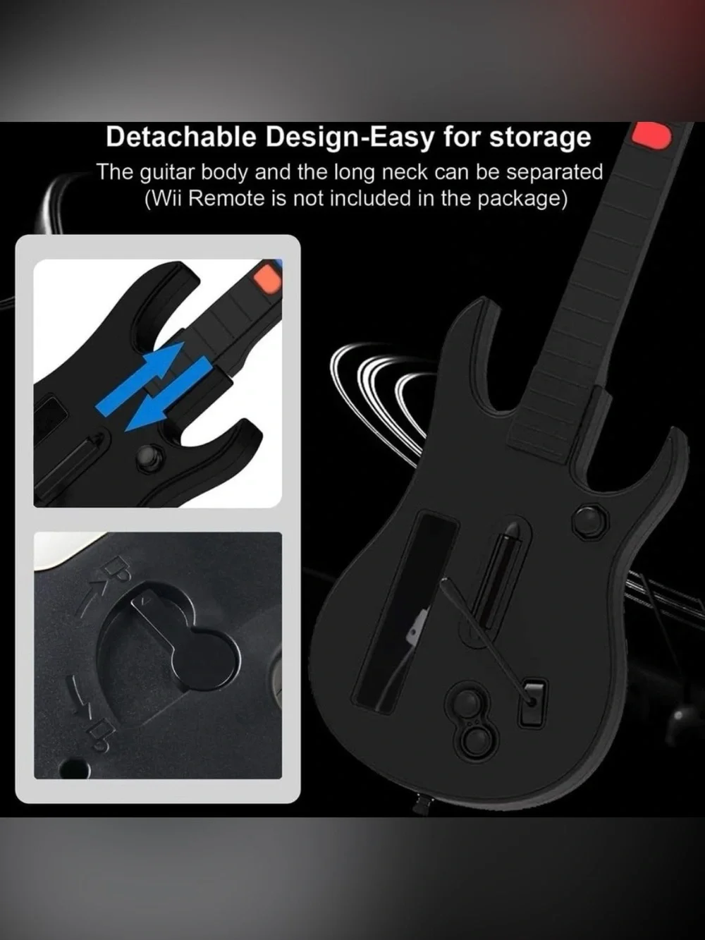 Gametime Buddies Black Wireless Guitar for Guitar Hero & Rock Band Nintendo Wii